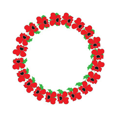 vector illustration round frame wreath of red stylized poppies