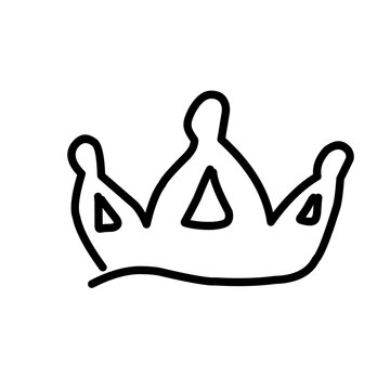 Doodle crown. Line art king or queen crown sketch, fellow crowned head tiara, beautiful diadem and luxury decals vector illustration set. Linear royal head accessories collection