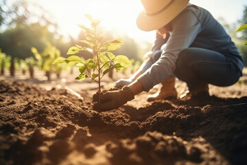 Hispanic Latin non recognizable man planting trees. Environmental friendly. Sustainable. Generative AI.