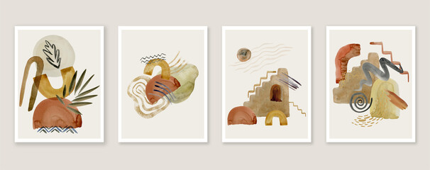 Watercolor Abstract Textured Background. Trendy Card and Poster Set.