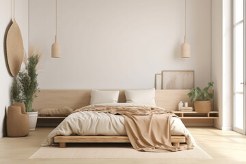 Classic bedroom, scandinavian modern style, minimalistic interior design. Generative AI