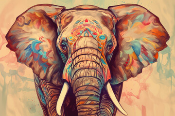Pastel colorful elephant head. Generative AI