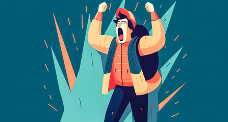 Cartoon illustration, a man screams in anger, generative AI.