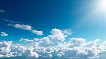 Beautiful photorealistic blue sky with tiny clouds, background Created using generative Ai