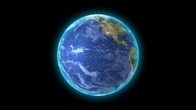 Realistic Earth Rotating on black background, Seamless Loop Animation.
