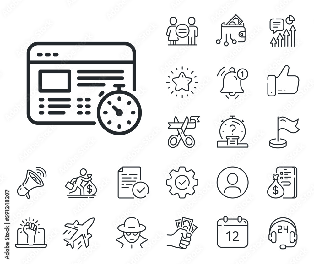 Aufkleber online quiz test sign. salaryman, gender equality and alert bell outline icons. web timer line icon.