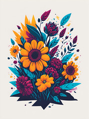 Painted colorful watercolor flowers. AI generated illustration