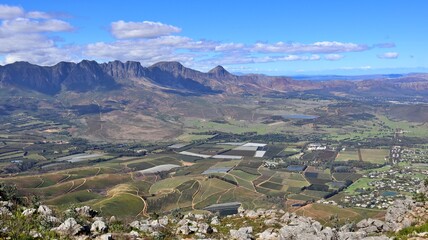 Fototapeta na wymiar wine farms aerial view from the mountains in Stellenbosch, Cape Town, South Africa 