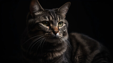 Intense Gaze of a Cat against Softly Blurred Background in Close-up generative ai