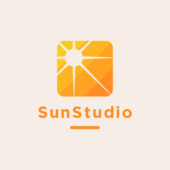 Sun studio logo design. Rays cutting through a square. Abstract elegant and modern style
