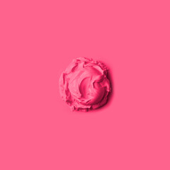 Strawberry ice cream scoop on a pink background. Generative AI