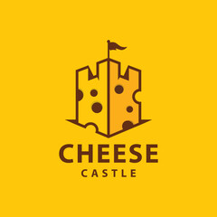 Cheese castle Logo Design. Castle from cheese vector logo design