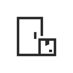 Delivery of the parcel to the door, linear style icon. The box is at the door. Editable stroke width