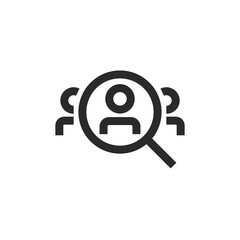 Searching for a person, linear style icon. Silhouette man and magnifying glass. Editable stroke width