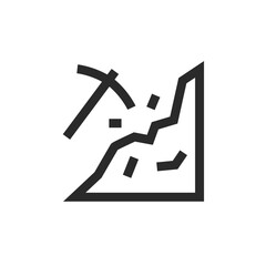 Mining, linear style icon. Pickaxe and stone. Editable stroke width