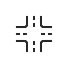 Crossroad, linear style icon, Road junction. Editable stroke width