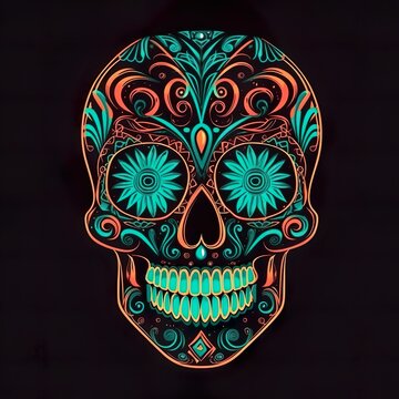 Neon Sugar Skulls or Dia de los Muertos “Day of the Dead” skulls a colorful facet of Mexican fashion