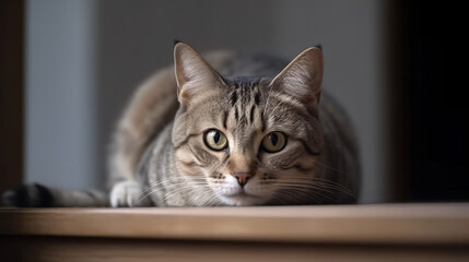 Hypnotic Gaze: Mesmerizing Focus on Cat with Subtle Blurred Background generative ai