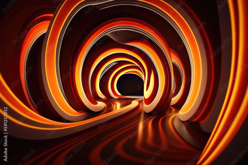 Poster abstract background with glowing lights in tunnel. modern architecture design