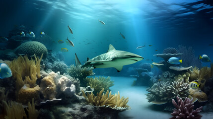 Obraz premium Coral reef and fishes colourful beautiful 