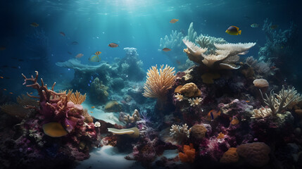 Naklejka na ściany i meble Coral reef and fishes colourful beautiful 