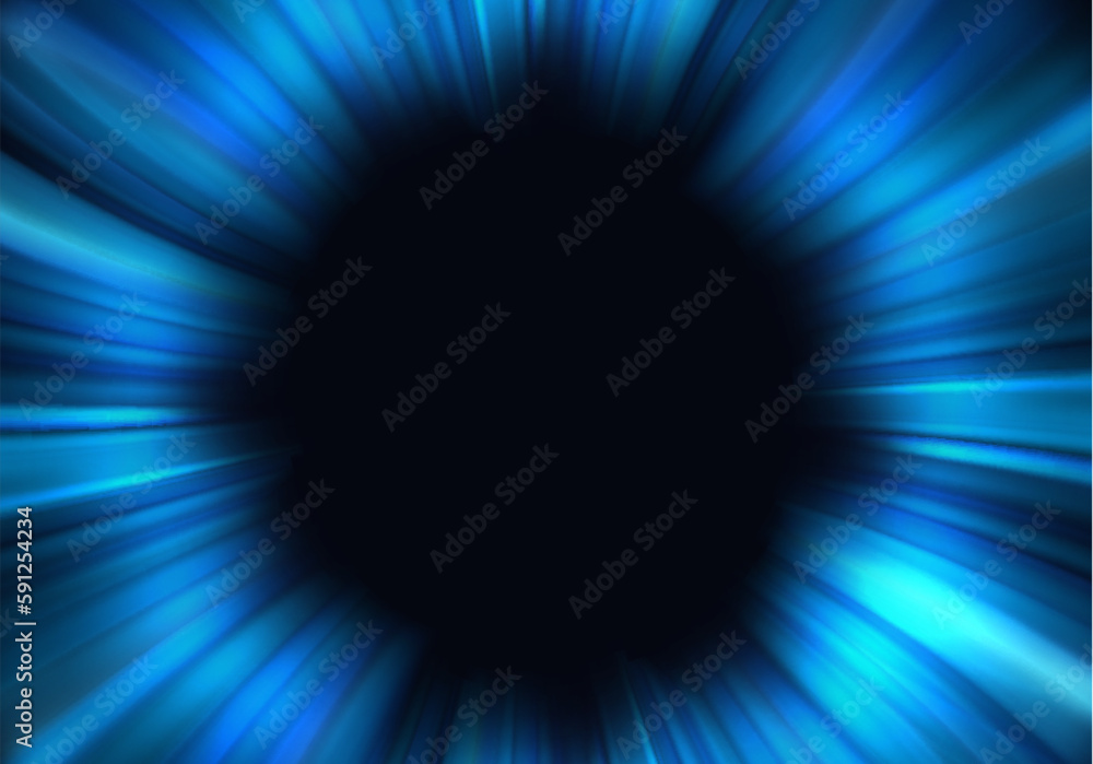 Poster Vector Circle Burst with Blue Shiny Light. Abstract Glowing Energy Rays Effect on Dark Background