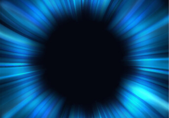 Vector Circle Burst with Blue Shiny Light. Abstract Glowing Energy Rays Effect on Dark Background