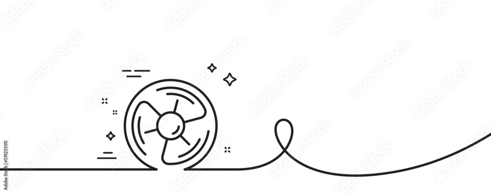 Poster air fan line icon. continuous one line with curl. wind turbine energy sign. ventilation rotor symbol