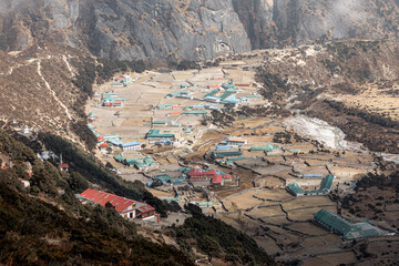 Aerial view of Thame village seen during hike to Sunder peak, Three passes trek