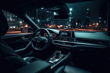 dark luxury car interior, night city , ai generative