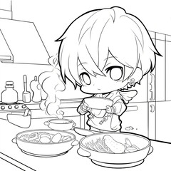 Cooked boy, Illustration for coloring, AI generated