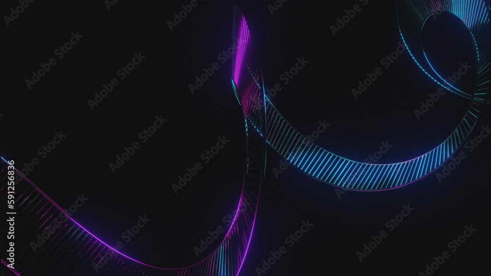 Poster black background with green and purple stripe. design. light animation from a ribbon of different co