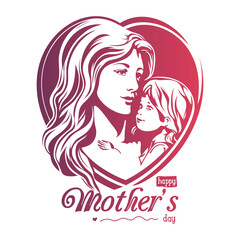 Mother and child hugging in heart shaped frame