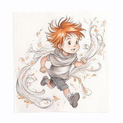 Boy running, Illustration for coloring, AI generated