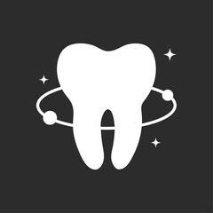 Vector tooth icon tooth logo black isolated on white. Dental logo Template vector illustration. Tooth logo line with twinkle stars	
