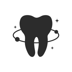 Vector tooth icon tooth logo black isolated on white. Dental logo Template vector illustration. Tooth logo line with twinkle stars	
