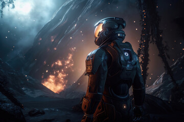 Fototapeta premium Space wallpaper containing astronaut. AI generated