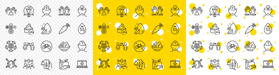 Outline Vaccine announcement, Ph neutral and Brain working line icons pack for web with World vaccination, Water drop, Clean hands line icon. Salad, Bicycle prohibited. Vector