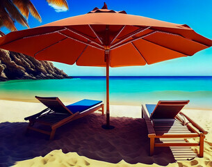 A beach umbrella that is open to the right of a beach umbrella. Vacation. Island 