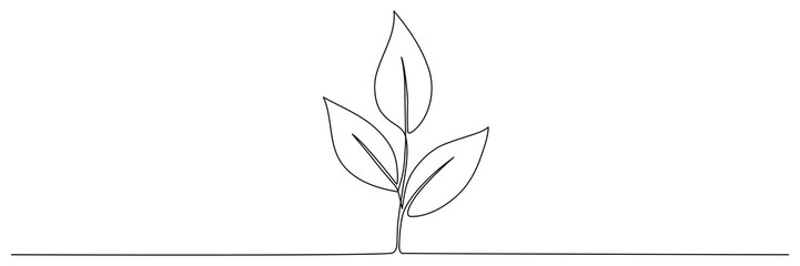 Leaves continuous line drawing. Plant branch one line art. Vector illustration isolated on white.
