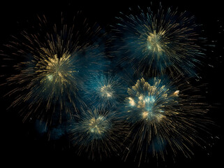 New year fireworks over black background. Generative Ai.