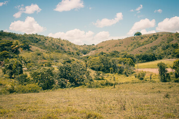 Landscape in the mountains with a bright blue sky in the nature