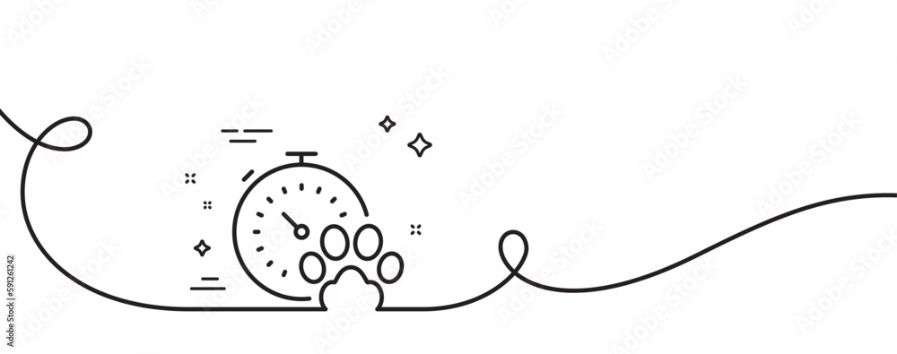 Poster dog competition line icon. continuous one line with curl. pets timer sign. activities results symbol
