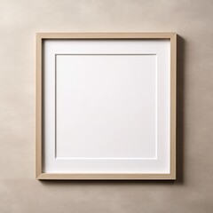 Square frame mockup close up on wall painted beige color. Generative AI