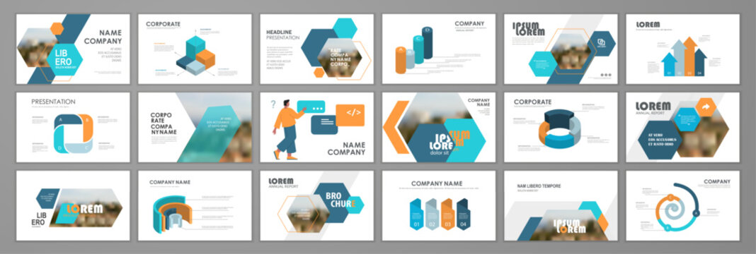 Business infographic elements template set. Keynote presentation background, slide templates design, website ideas, brochure cover design, landing page, annual report brochure. Vector Illustration