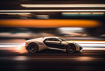 Obraz na płótnie Canvas A sports car escapes down a highway at full speed. Ai generated. Generative AI