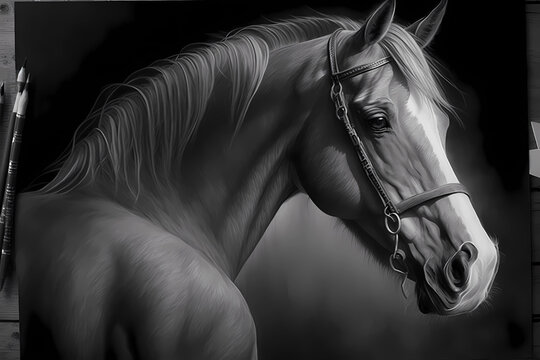 realistic pencil drawing of a horse on paper. ai generated