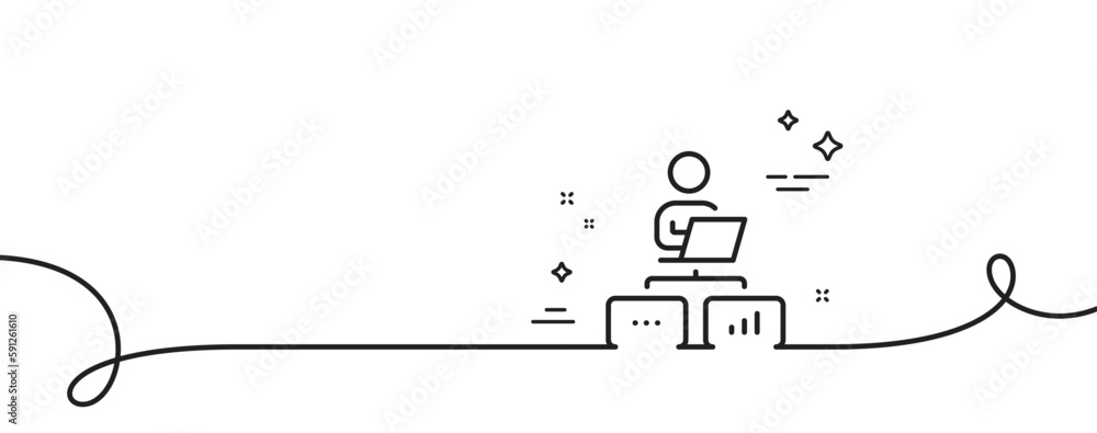Poster work at home line icon. continuous one line with curl. outsource job sign. remote office employee sy