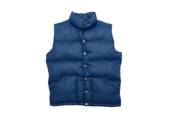 isolated blue down vest on white background