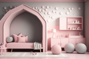 Fototapeta na wymiar kid's room interior, pink, generative AI